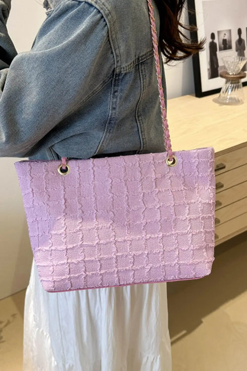 'Yara' Polyester Texture Chain Tote Bag - Celes Fashion